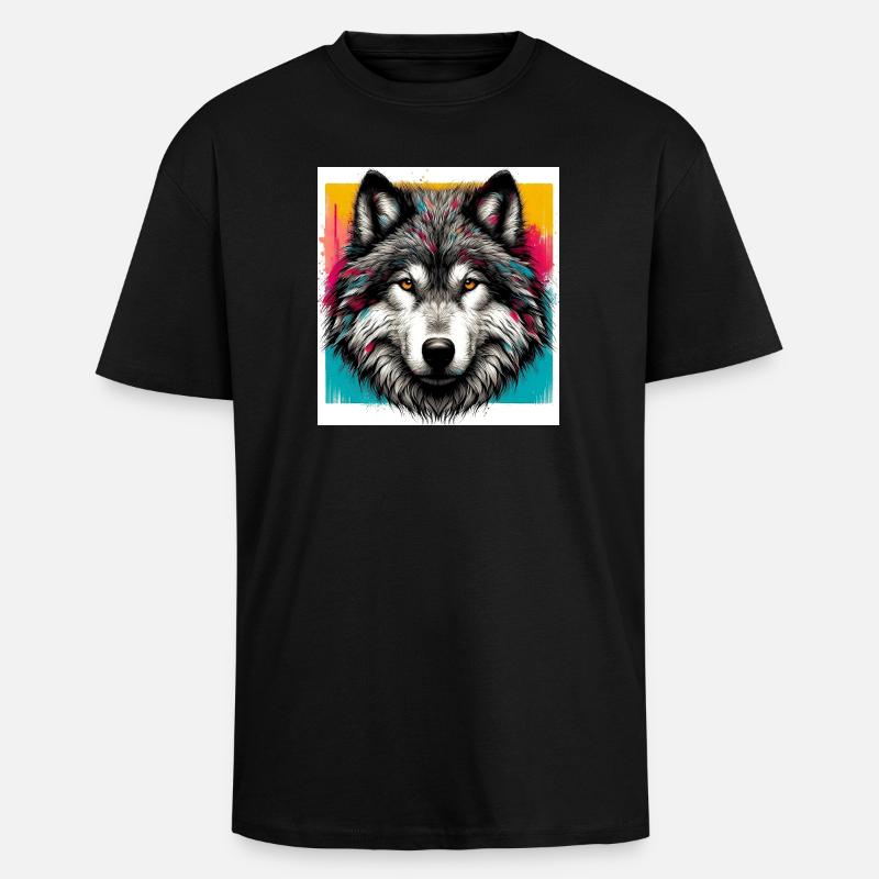 Wolf - Oversized Heavyweight Unisex T-Shirt - Schwarz