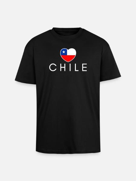 Heart with Chilean flag, Chilean pride - Unisex Oversized Heavyweight T-shirt - black