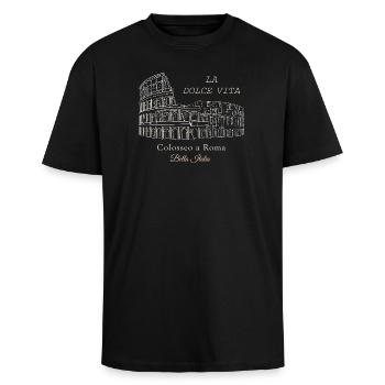 Colosseo Rom La Dolce Vita - Oversized Heavyweight Unisex T-Shirt - Schwarz - Vorne - Alina (178cm) & Michal (187cm)