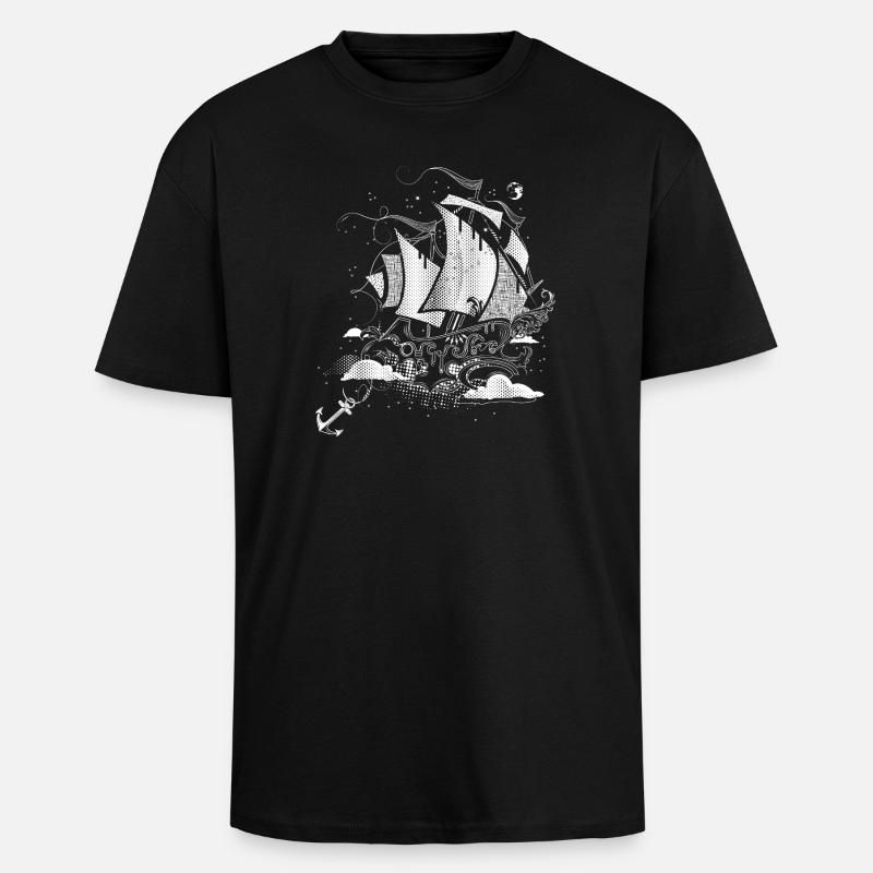 Fantastisches Segelschiff  Retro-Illustrationsstil - Oversized Heavyweight Unisex T-Shirt - Schwarz