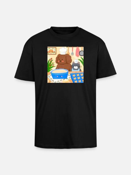 Cute Baker Illustration - Unisex Oversized Heavyweight T-shirt - black