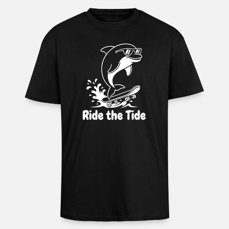 Dauphin Skateboard Wave - T-shirt unisexe oversize épais - noir