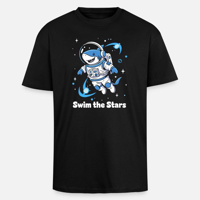 Astronaute requin de l’espace - T-shirt unisexe oversize épais - noir