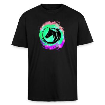 Pferdekopf Neon Kreislauf - Oversized Heavyweight Unisex T-Shirt - Schwarz - Vorne - Alina (178cm) & Michal (187cm)