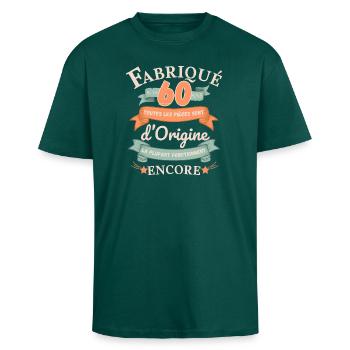 Fabriqué Il Y A 60 Ans Pièces d’Origine - T-shirt unisexe oversize épais - hunter green - Devant - Alina (178cm) & Michal (187cm)
