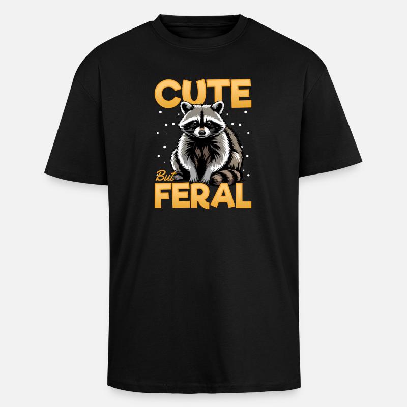 Funny Raccoon - Oversized Heavyweight Unisex T-Shirt - Schwarz