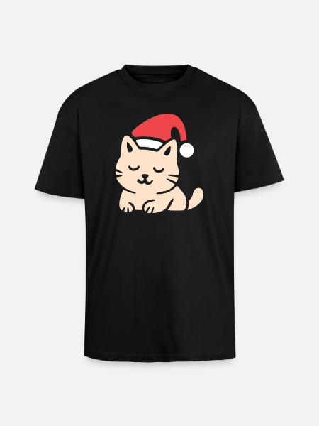 Cute Christmas Cat in Comfy Style - Unisex Oversized Heavyweight T-shirt - black