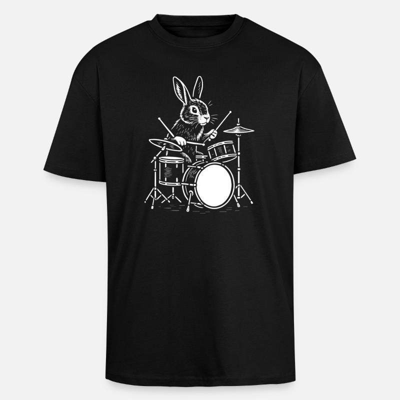 Rhythm Rabbit Drummer - Unisex Oversized Heavyweight T-shirt - black