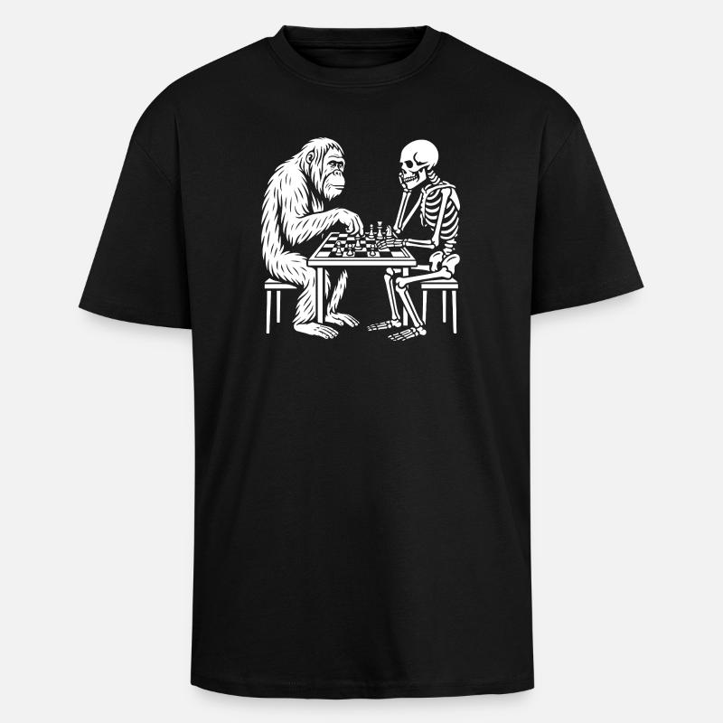 Primate vs Skeleton Chess Duel - Unisex Oversized Heavyweight T-shirt - black