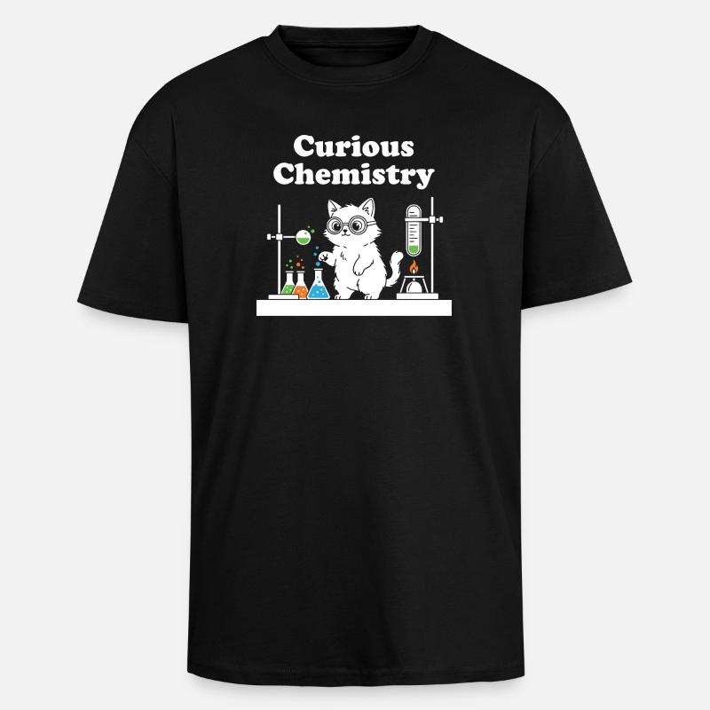 Chat de la Chimie Curieuse - T-shirt unisexe oversize épais - noir