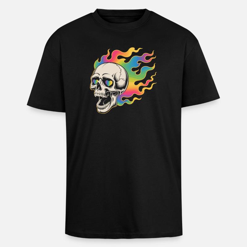 Psychedelic skull in fire design - Unisex Oversized Heavyweight T-shirt - black