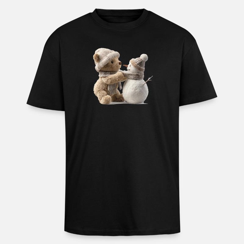 Winter cuddle teddy meets snowman - Unisex Oversized Heavyweight T-shirt - black
