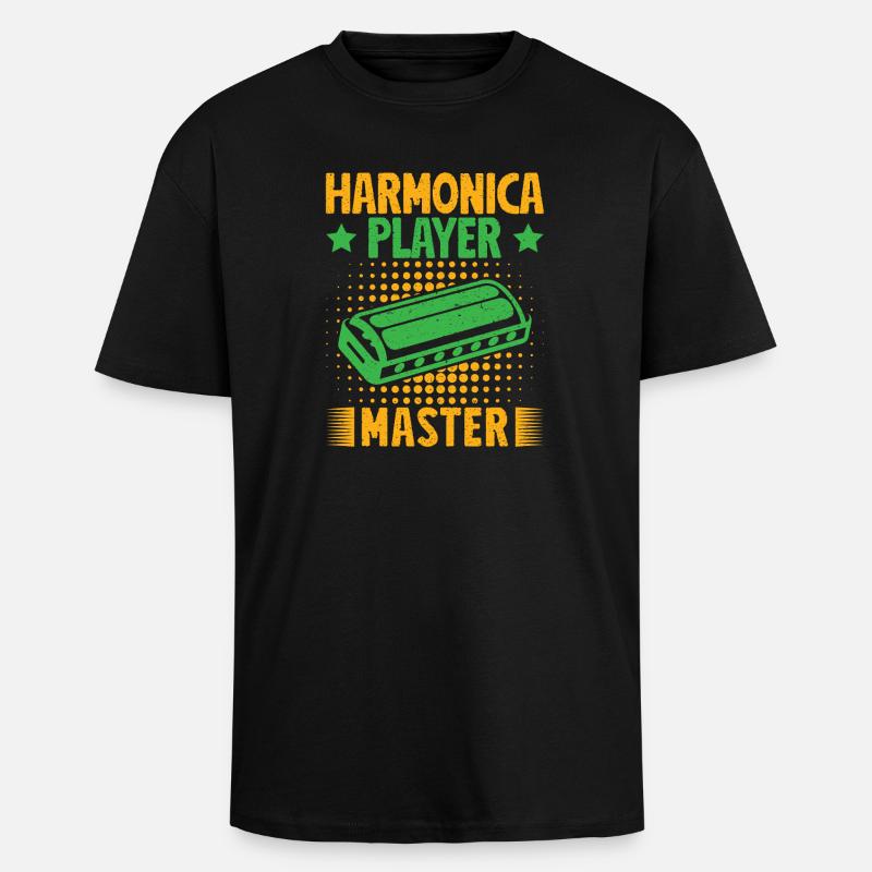 Funny Harmonica Player Master Harmonica - Unisex Oversized Heavyweight T-shirt - black