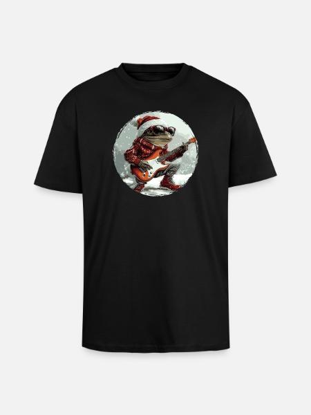 Frog Christmas Guitar - Unisex Oversized Heavyweight T-shirt - black
