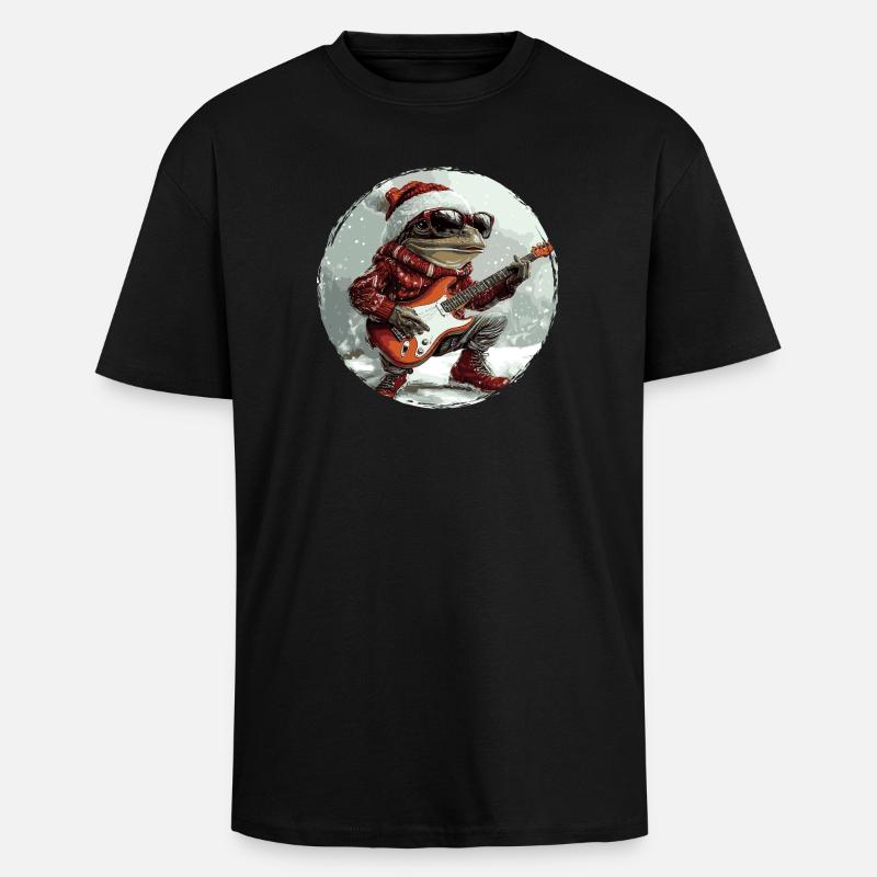 Guitare de Noël Frog - T-shirt unisexe oversize épais - noir