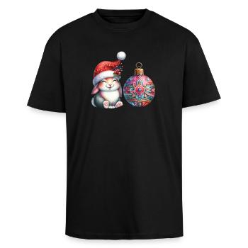 Festliches Kaninchen mit kunstvollem Schmuck - Oversized Heavyweight Unisex T-Shirt - Schwarz - Vorne - Alina (178cm) & Michal (187cm)
