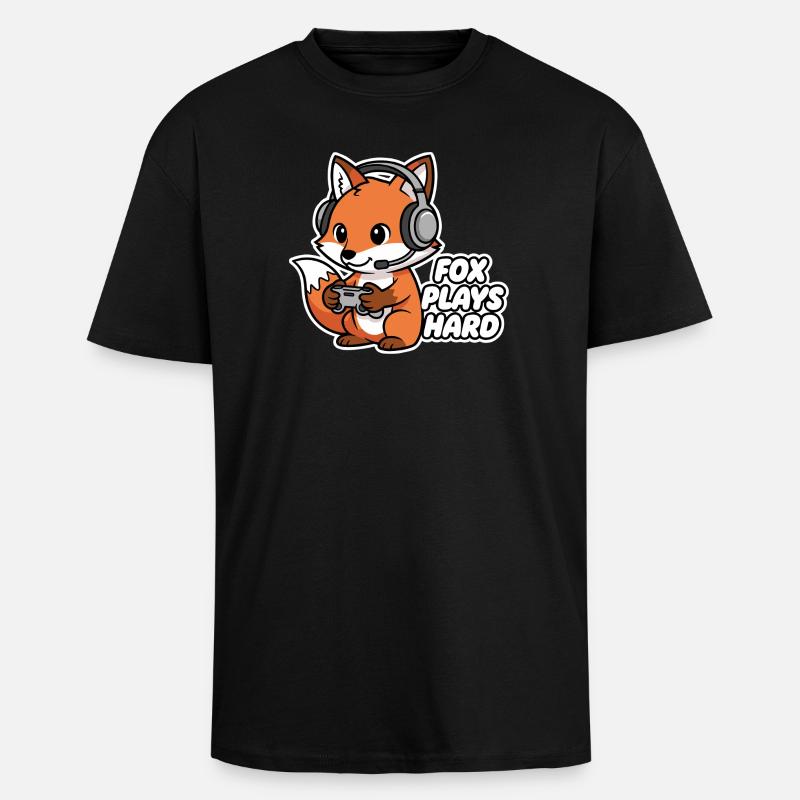 Fox with headset, game hero - Unisex Oversized Heavyweight T-shirt - black