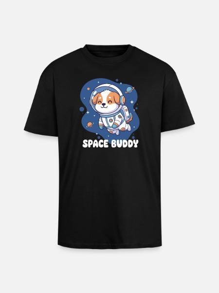 Chien astronaute compagnon de l’espace - T-shirt unisexe oversize épais - noir