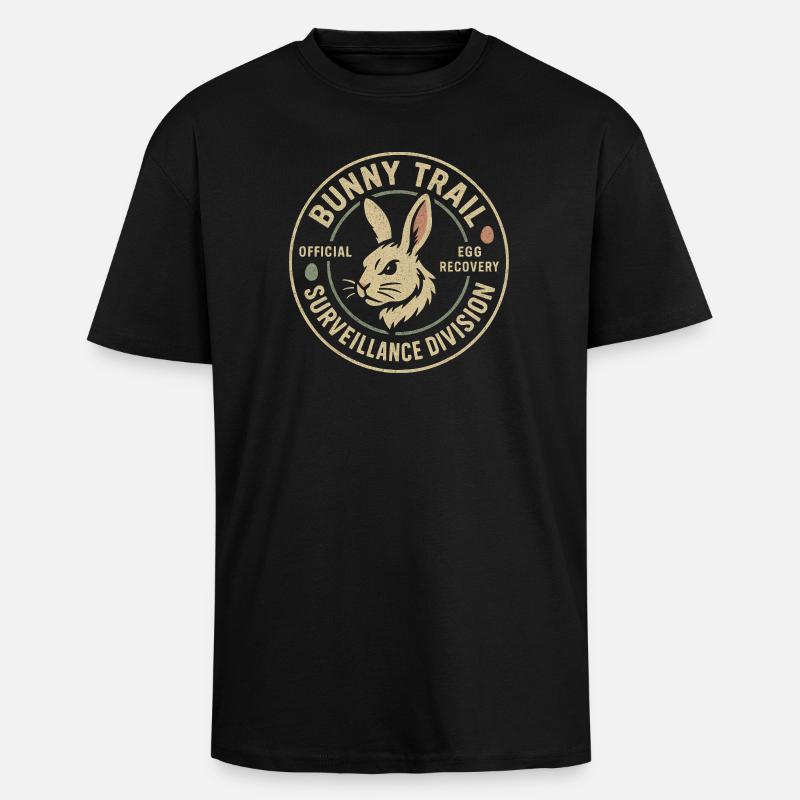 Rabbit Path Surveillance Department Funny Easter - Unisex Oversized Heavyweight T-shirt - black
