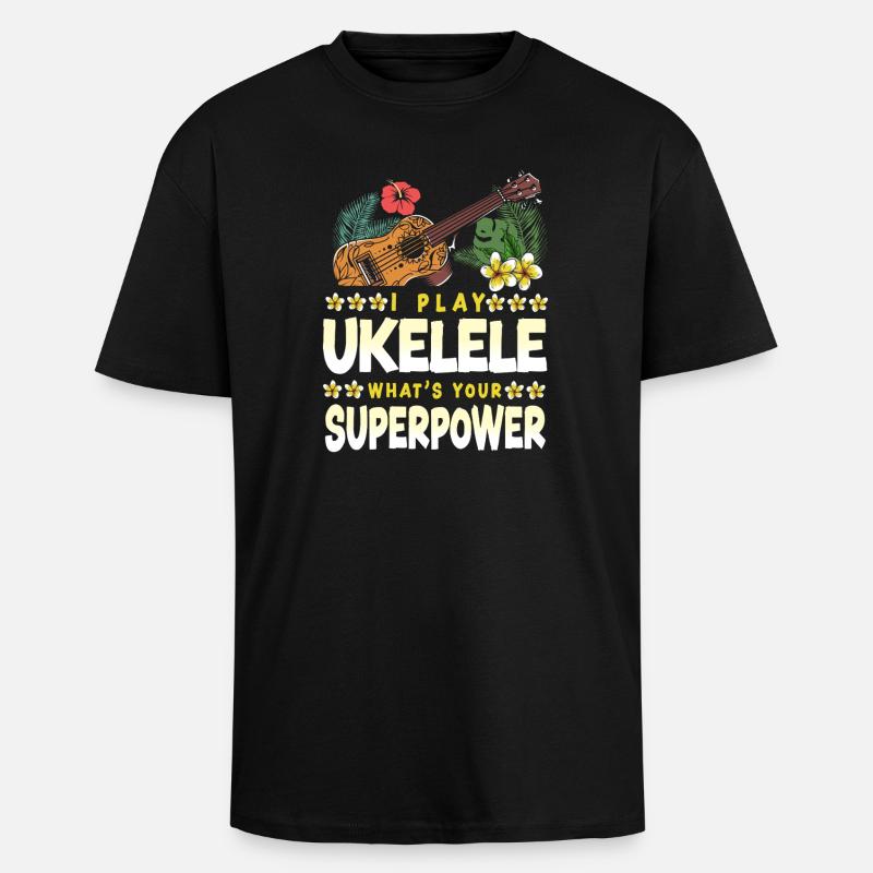 Ukulélé hawaïen que je joue - T-shirt unisexe oversize épais - noir