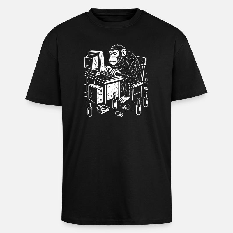 Deskbound Monkey Coder - Unisex Oversized Heavyweight T-shirt - black