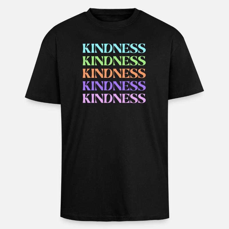 Kindness Rainbow Stacked Text - Unisex Oversized Heavyweight T-shirt - black