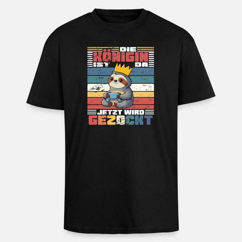 Zockerin mit Krone - Faultier - Oversized Heavyweight Unisex T-Shirt - Schwarz