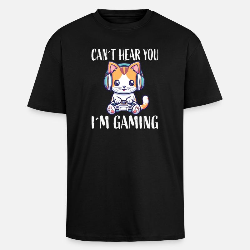 Kätzchen mit Headset beim Gaming - Oversized Heavyweight Unisex T-Shirt - Schwarz