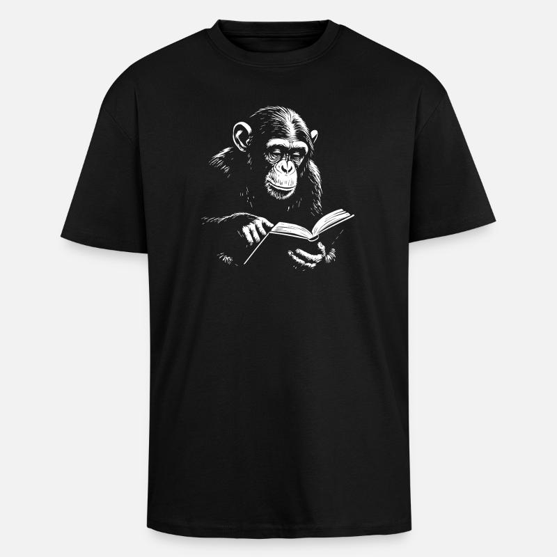 Reading Monkey Illustration - Unisex Oversized Heavyweight T-shirt - black