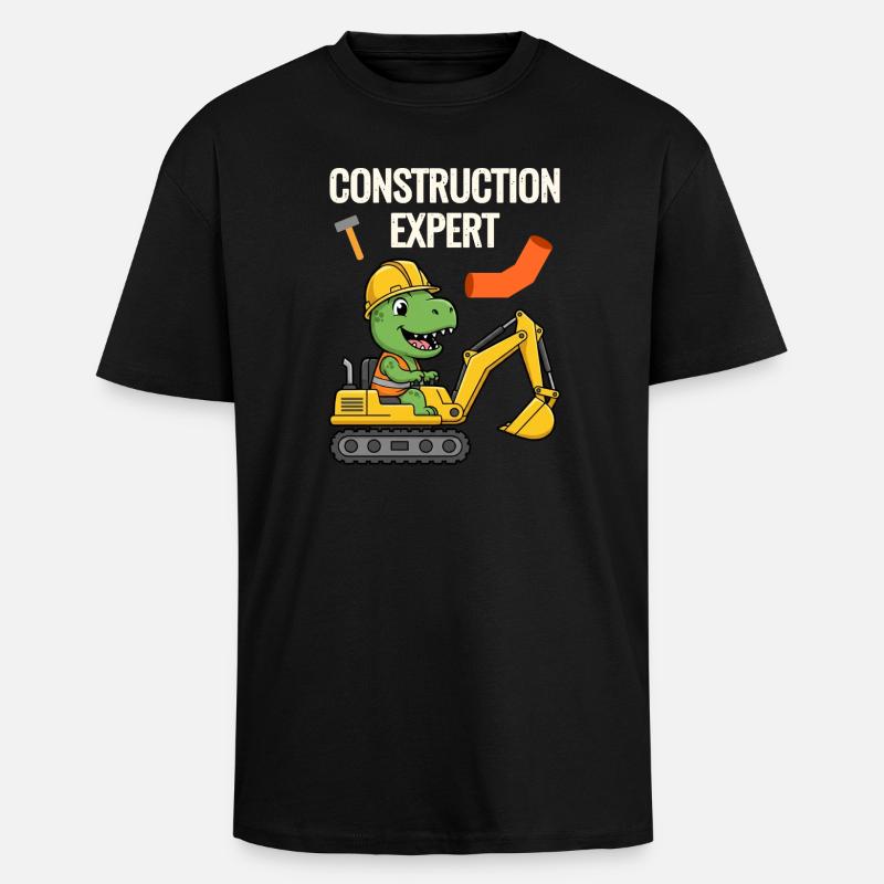 Bauarbeiter Dino - Oversized Heavyweight Unisex T-Shirt - Schwarz