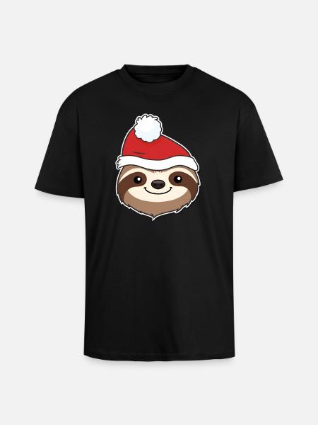 Christmas sloth with Santa hat - Unisex Oversized Heavyweight T-shirt - black