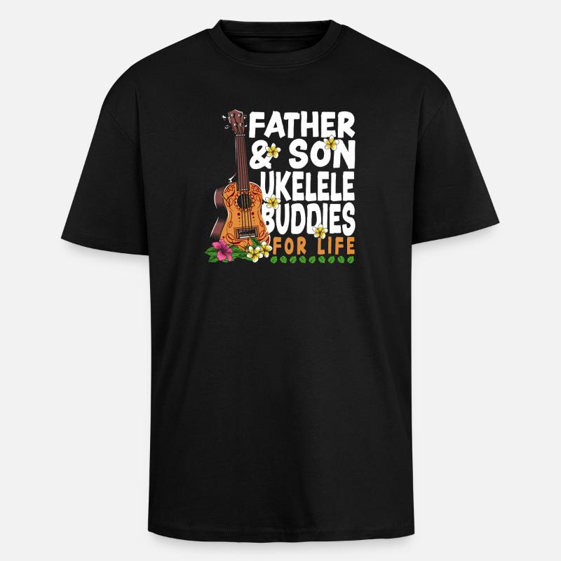 Hawaiian Ukulele Uke Dad Son - Oversized Heavyweight Unisex T-Shirt - Schwarz