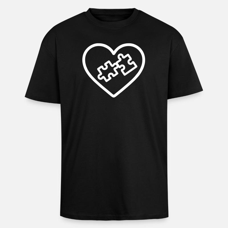 Heart Puzzle – Creative Relaxing Design - Unisex Oversized Heavyweight T-shirt - black