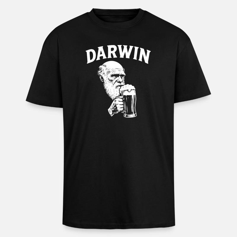 Darwin boit de la bière - T-shirt unisexe oversize épais - noir