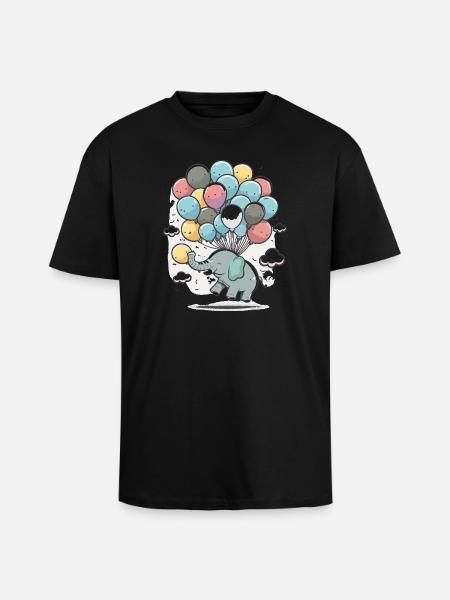 Ballon-Elefant im Wolkenmeer - Oversized Heavyweight Unisex T-Shirt - Schwarz