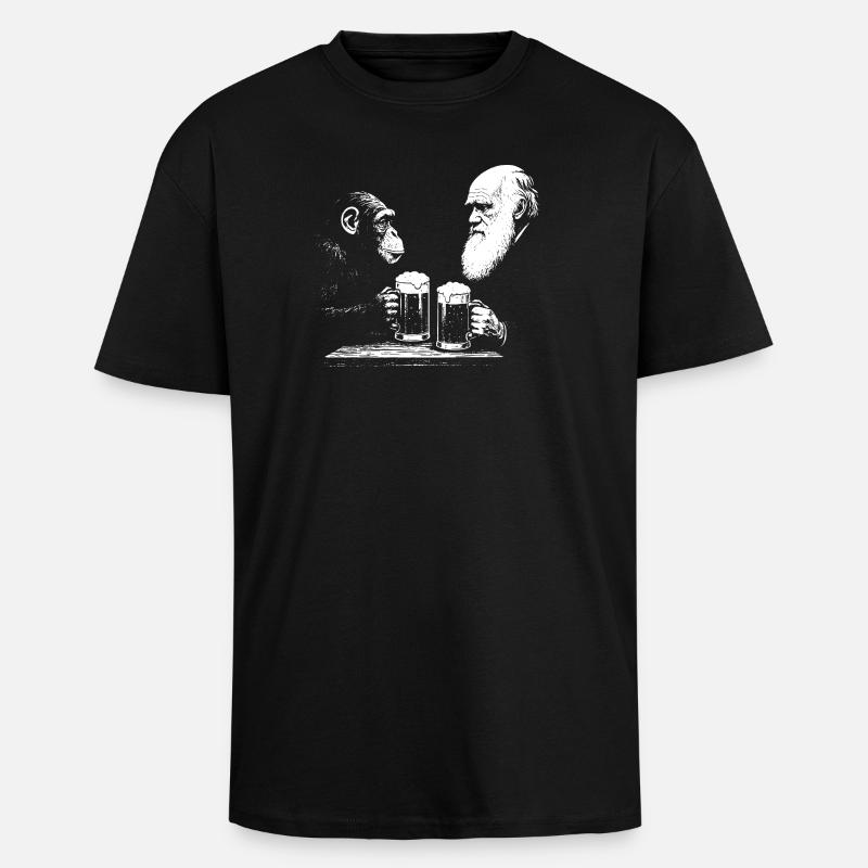 Chimp and Darwin drinking beer - Unisex Oversized Heavyweight T-shirt - black