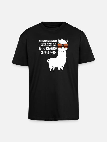 November Birthday Alpaca Saying Funny - Unisex Oversized Heavyweight T-shirt - black