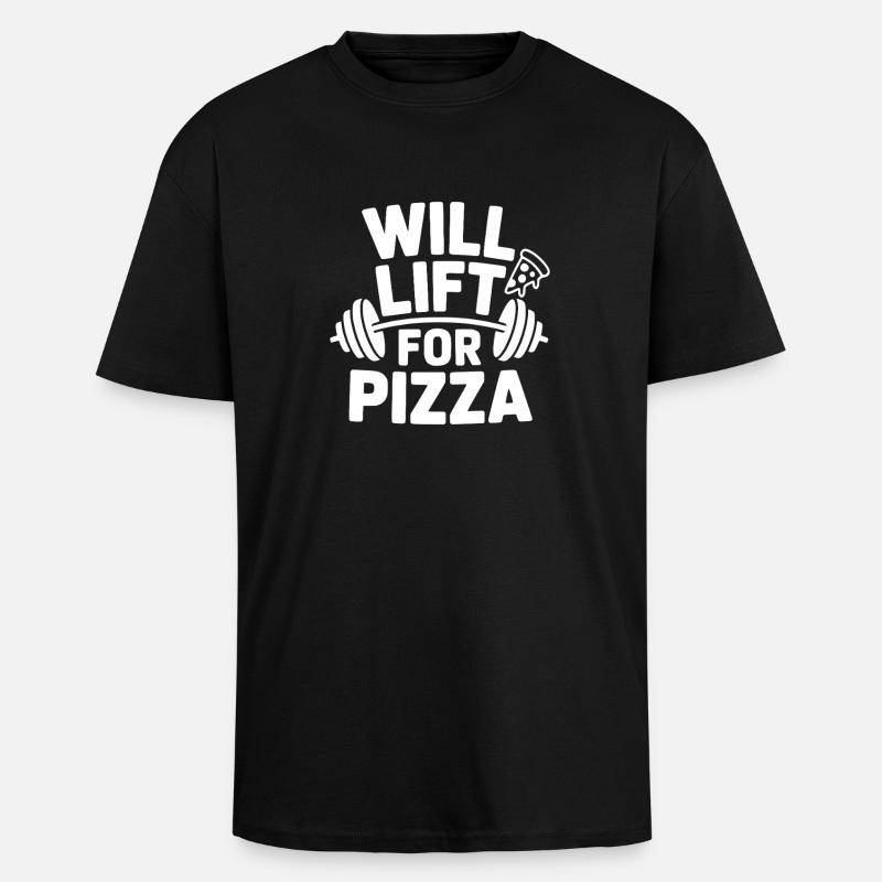Will Lift for Pizza - Oversized Heavyweight Unisex T-Shirt - Schwarz