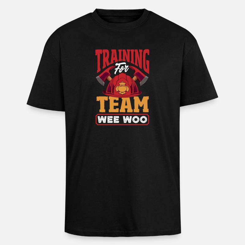 Wee Woo Squad Fire Tiny Firefighter - Unisex Oversized Heavyweight T-shirt - black