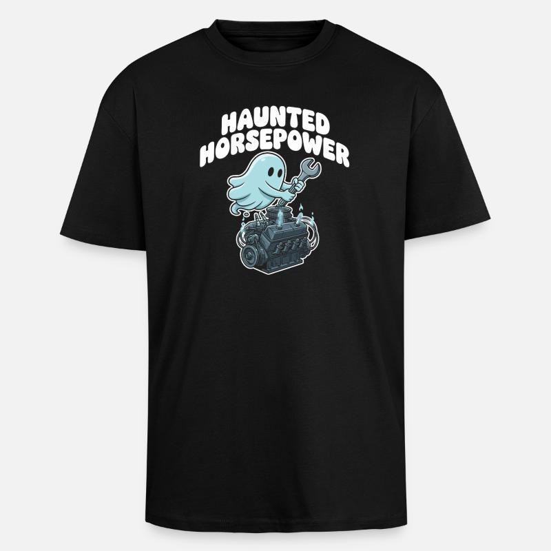 Ghost Engine Haunting Engine Cartoon - Unisex Oversized Heavyweight T-shirt - black