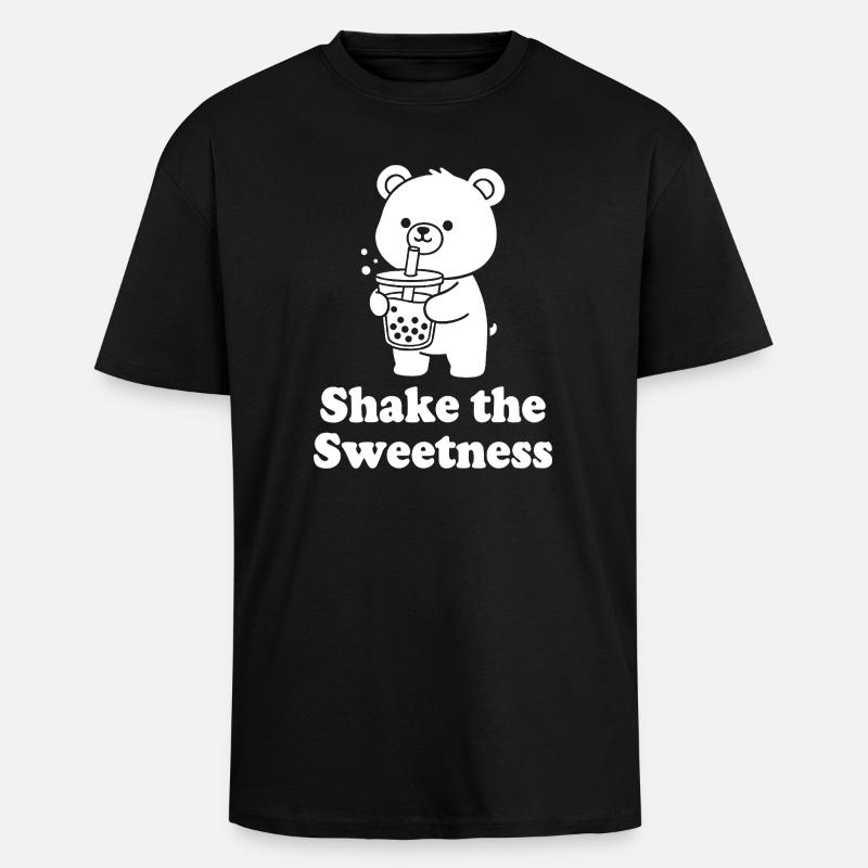 Cuddly Bear with Bubble Tea - Unisex Oversized Heavyweight T-shirt - black