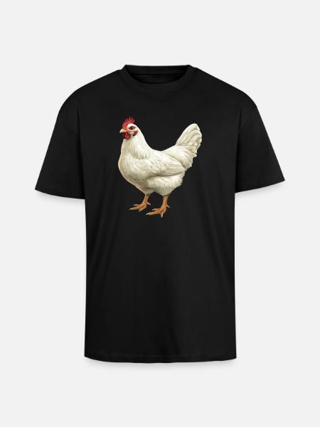 White Chicken Motif Illustration - Unisex Oversized Heavyweight T-shirt - black