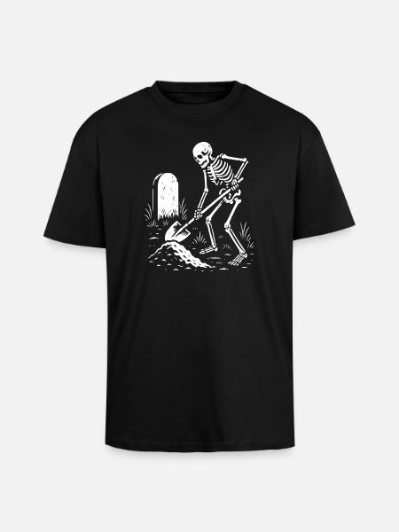 Skeleton Digging in Graveyard - Unisex Oversized Heavyweight T-shirt - black