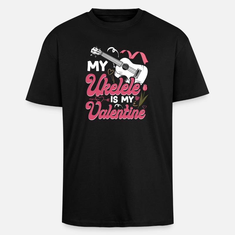 Hawaiian Ukulele Uke Valentines - Oversized Heavyweight Unisex T-Shirt - Schwarz