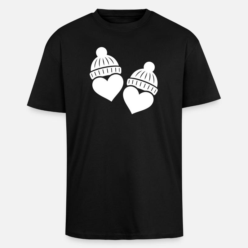 Amour du Chapeau d’hiver de Cœurs - T-shirt unisexe oversize épais - noir