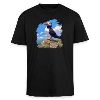 Puffin Papageientaucher - Oversized Heavyweight Unisex T-Shirt - Schwarz - Vorne - Alina (178cm) & Michal (187cm)