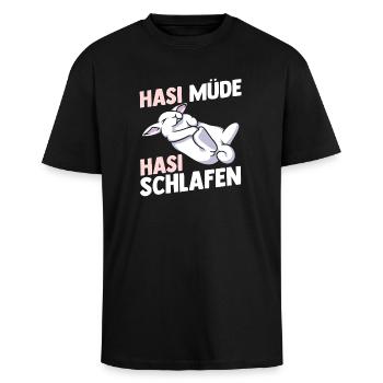 Shlafshirt Hase Hasi Müde Hasi Schlafen - Oversized Heavyweight Unisex T-Shirt - Schwarz - Vorne - Alina (178cm) & Michal (187cm)