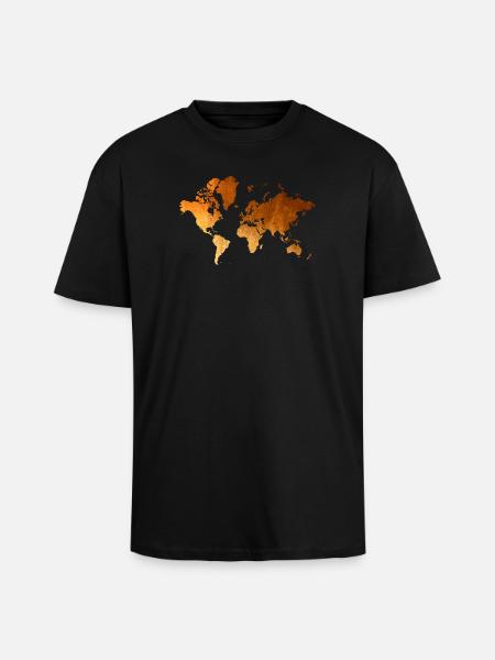 Weltkarte Goldenes Erdendesign - Oversized Heavyweight Unisex T-Shirt - Schwarz