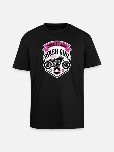 Biker Girl Motorcycle Shield - Unisex Oversized Heavyweight T-shirt - black