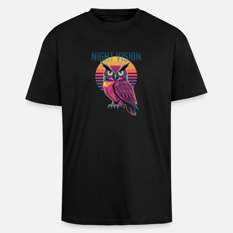 Night Vision Eule Retro Synthwave Sunset - Oversized Heavyweight Unisex T-Shirt - Schwarz